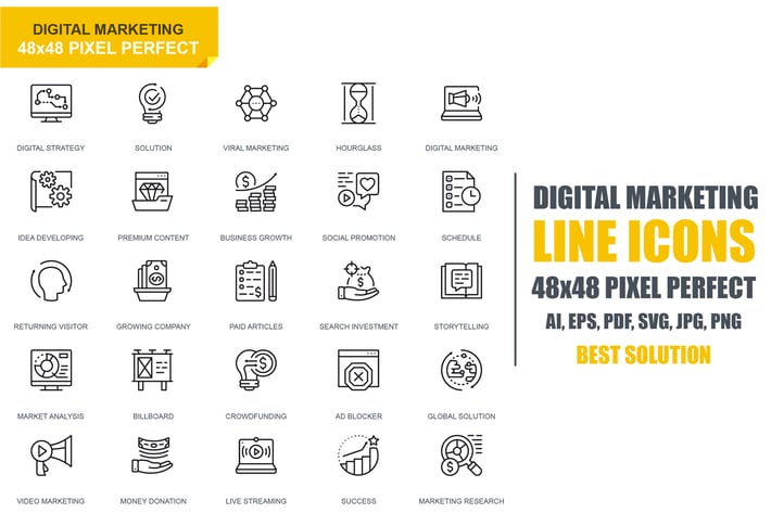 Simple Set Digital Marketing Line Icons