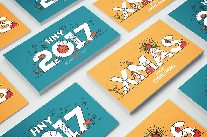Set of Flat Color Line Holiday Banners