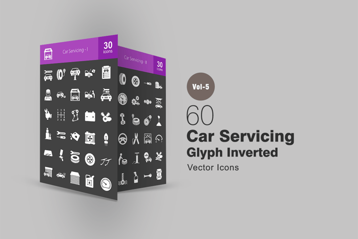 60 Car Servicing Glyph Inverted Icons