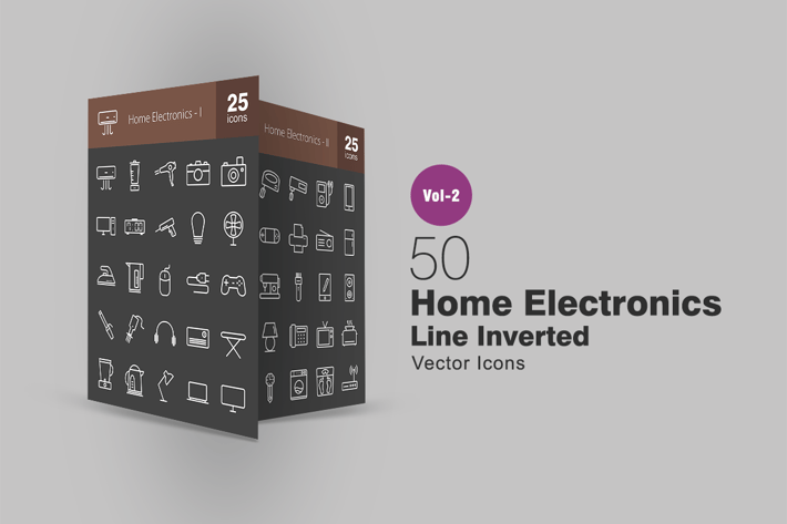 50 Home Electronics Line Inverted Icons