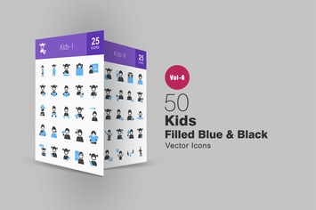 50 Kids Blue & Black Icons