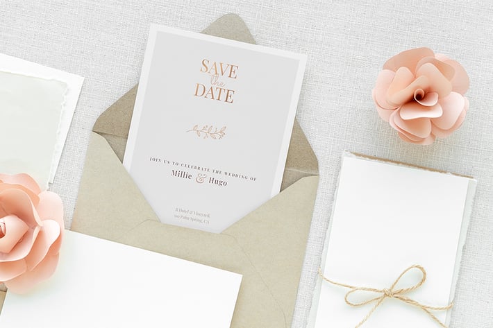 Wedding card template mockup with pink roses