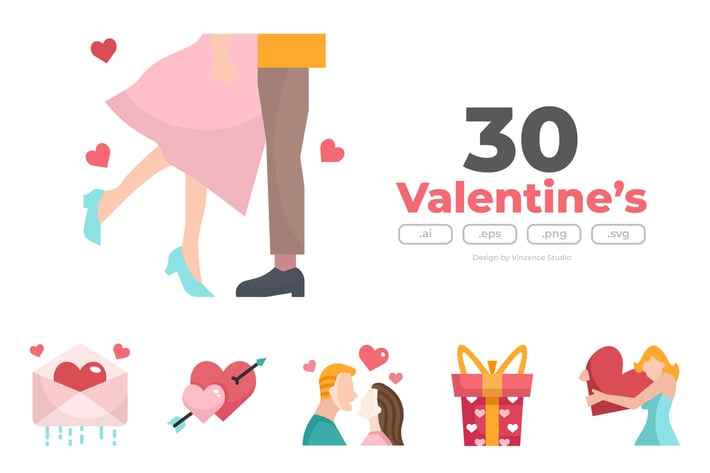 30 Valentine's day Icons - FLAT