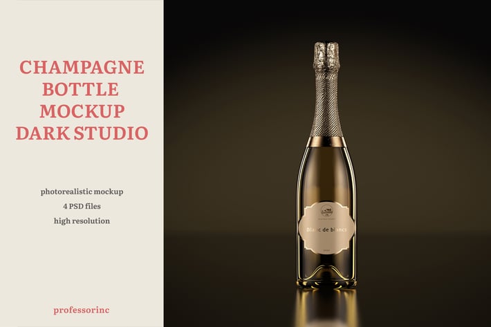 Champagne Bottle Mockup — Dark Studio