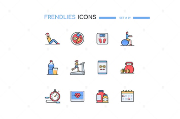 Fitness - colorful line design style icons set