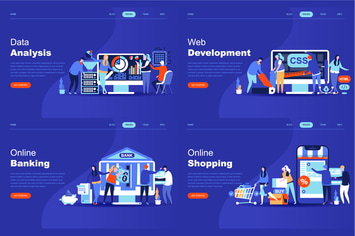 Set of Flat Design Landing Page Templates
