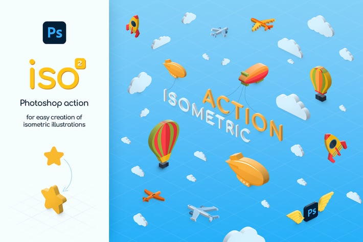 Isometric illustration - Photoshop action