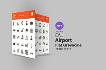 50 Airport Flat Greyscale Icons
