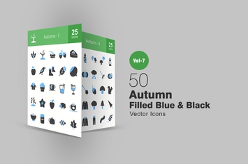 50 Autumn Blue & Black Icons