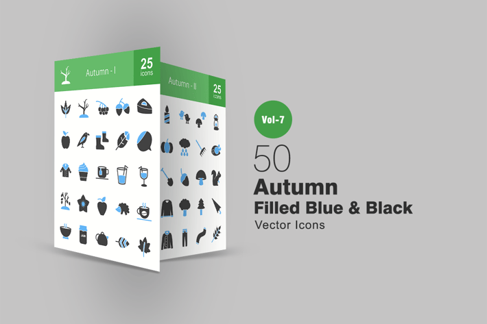 50 Autumn Blue & Black Icons