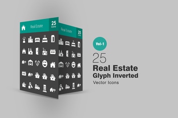25 Real Estate Glyph Inverted Icons