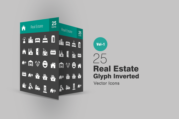 25 Real Estate Glyph Inverted Icons