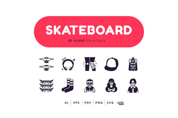 30 Icons Skateboard Solid Style