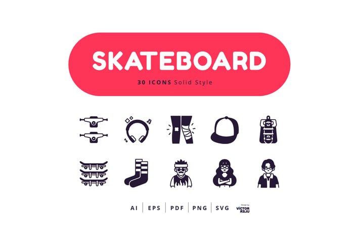 30 Icons Skateboard Solid Style