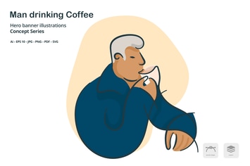 Man Drinking Coffee Vector Illustration