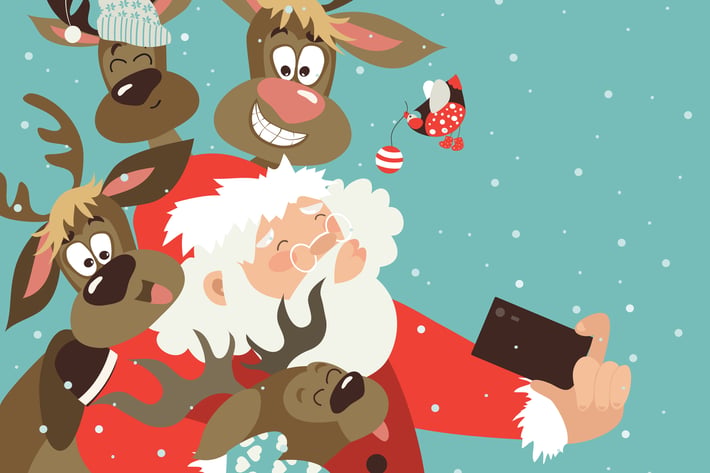 Santa and reindeers take a selfie