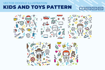 Kids and Toys doodle pattern