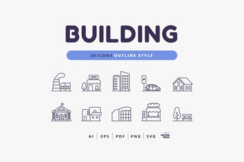 36 Icons Building Outline Style
