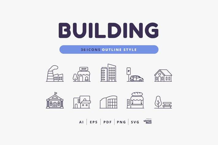 36 Icons Building Outline Style