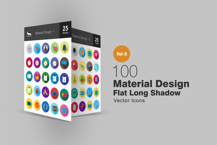 100 Material Design Flat Shadowed Icons