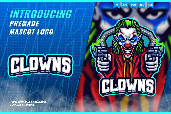Shooter Clown - Mascot Esport Logo Template