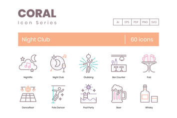 60 Night Club Line Icons