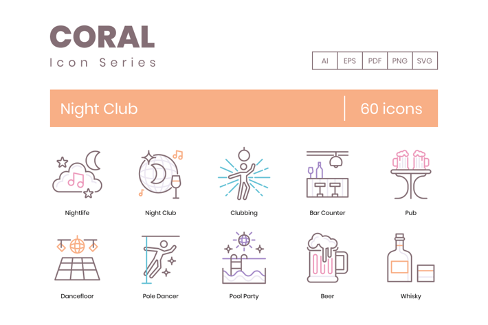 60 Night Club Line Icons