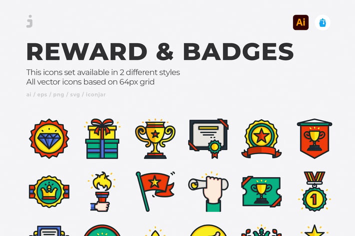 30 reward and badges icons