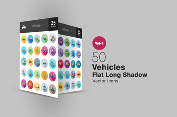 50 Vehicles Flat Shadowed Icons