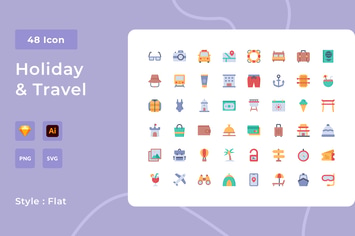 Holiday And Travel Flat Style Icon Pack