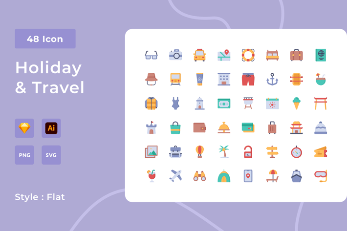 Holiday And Travel Flat Style Icon Pack