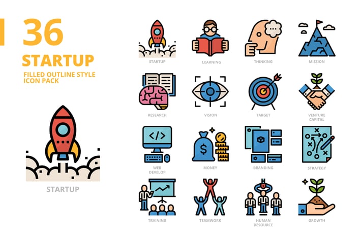 Startup Filled Outline Style Icon Set