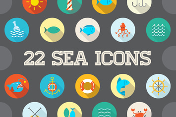 22 Vector Sea Flat Icons Set