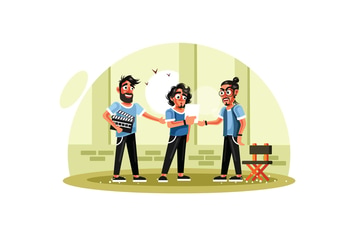 Movie Director, Assistant and Actor Illustration