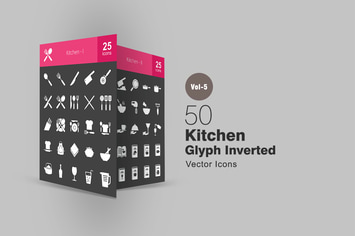 50 Kitchen Glyph Inverted Icons