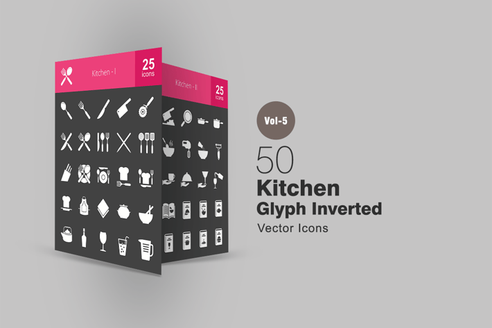 50 Kitchen Glyph Inverted Icons