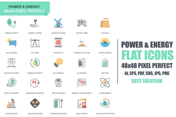 Simple Set Power Industry and Energy Flat Icons