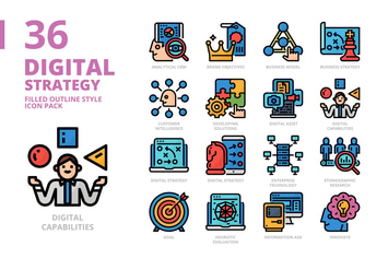 Digital Strategy Filled Outline Style Icon Set