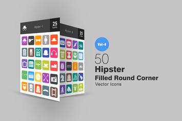 50 Hipster Flat Round Corner Icons