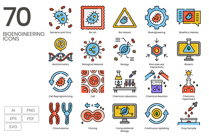 70 Bioengineering Line Icons