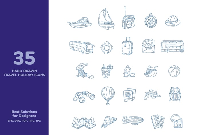 Hand drawn travel holiday icons