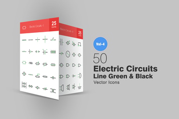 50 Electric Circuits Line Green & Black Icons