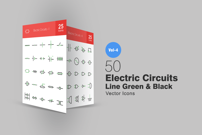 50 Electric Circuits Line Green & Black Icons