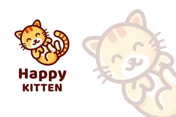 Happy Kitten Cute Logo Template