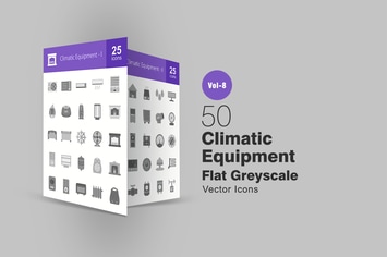 50 Climatic Equipment Flat Greyscale Icons