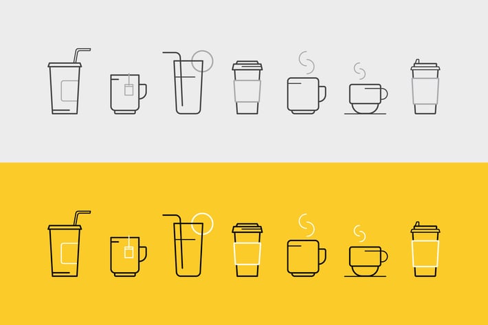 set of vector icons with drinks and glasses