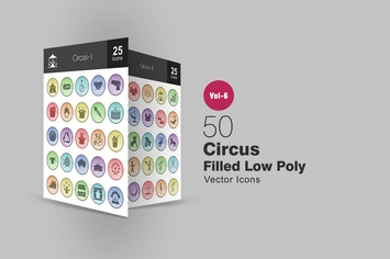 50 Circus Filled Low Poly Icons