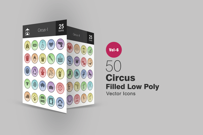 50 Circus Filled Low Poly Icons