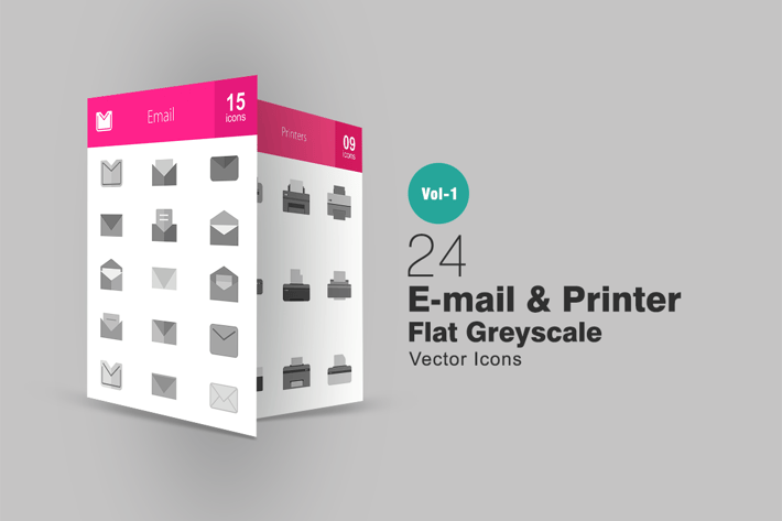 24 Email & Printer Greyscale Icons