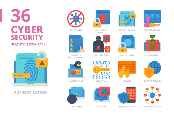 Cyber Security Flat Style Icon Set